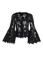 Guipure Lace Bell-Sleeve Belted Jacket