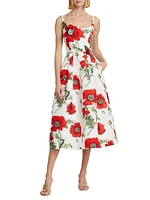 Poppies Silk Faille Midi-Dress