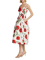 Poppies Silk Faille Midi-Dress