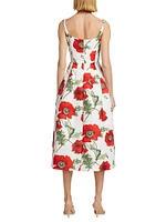 Poppies Silk Faille Midi-Dress