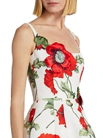 Poppies Silk Faille Midi-Dress