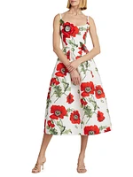 Poppies Silk Faille Midi-Dress