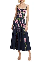 Poppies Stretch-Cotton Midi-Dress