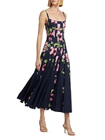 Poppies Stretch-Cotton Midi-Dress