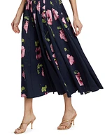 Poppies Stretch-Cotton Midi-Dress