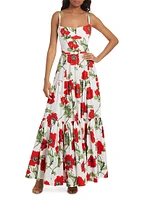 Poppies Stretch-Cotton Belted Tiered Maxi Dress