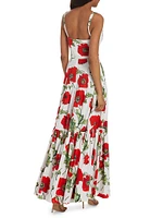 Poppies Stretch-Cotton Belted Tiered Maxi Dress