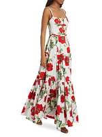 Poppies Stretch-Cotton Belted Tiered Maxi Dress