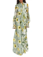 Grape Poppies Silk Tie-Neck Gown