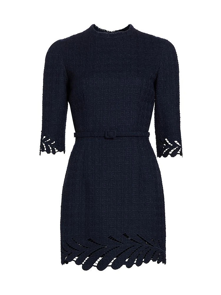 Fern Embroidered Wool-Blend Tweed Minidress