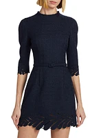 Fern Embroidered Wool-Blend Tweed Minidress