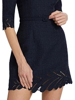 Fern Embroidered Wool-Blend Tweed Minidress