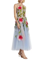 Hibiscus Floral Appliqué Organza Gown