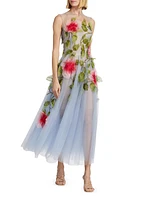 Hibiscus Floral Appliqué Organza Gown