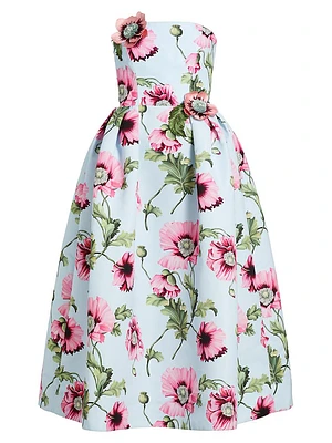 Poppies Faille Strapless Midi-Dress