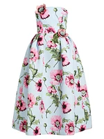 Poppies Faille Strapless Midi-Dress