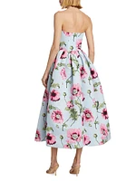 Poppies Faille Strapless Midi-Dress