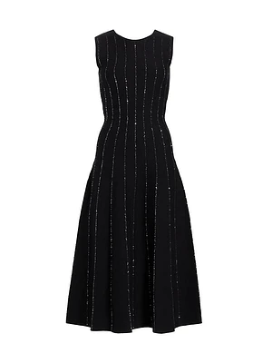 Beaded Cotton-Blend Fit & Flare Midi-Dress