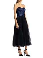 Pleated Bustier Tulle Midi-Dress