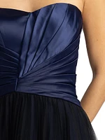 Pleated Bustier Tulle Midi-Dress