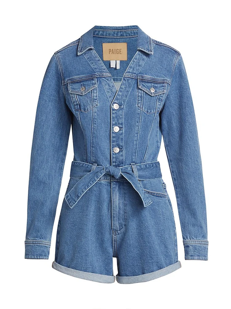 Maggy Long-Sleeve Denim Romper