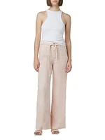 Tie-Waist Linen-Blend Trousers