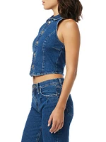 Stretch Denim Halter Vest