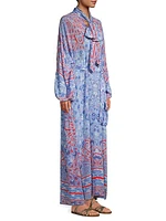 Summer Reverie Lyra Belted Crêpe De Chine Maxi Dress