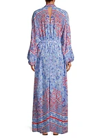 Summer Reverie Lyra Belted Crêpe De Chine Maxi Dress