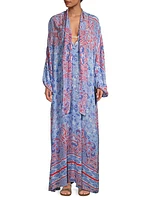 Summer Reverie Lyra Belted Crêpe De Chine Maxi Dress