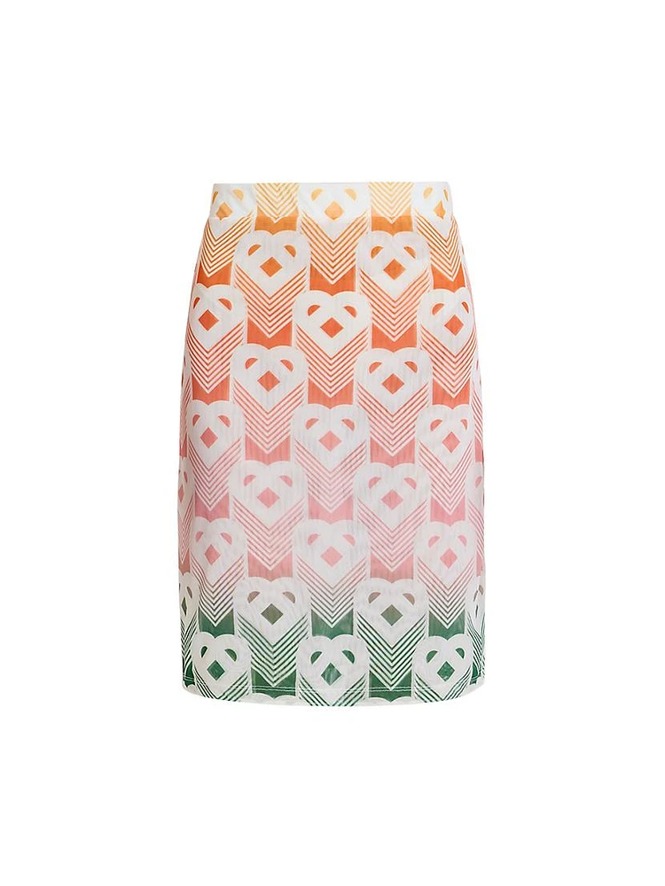 Ombré Heart Mesh Midi-Skirt