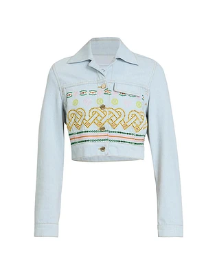 Embroidered Denim Cropped Jacket