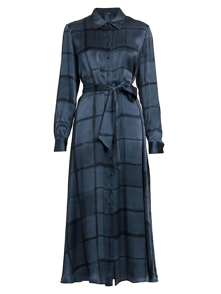 Grid Silk Belted Shirtdress