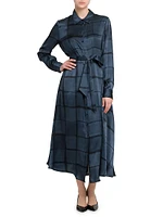 Grid Silk Belted Shirtdress