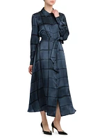 Grid Silk Belted Shirtdress