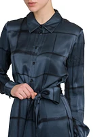 Grid Silk Belted Shirtdress