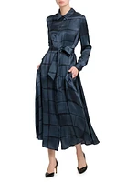 Grid Silk Belted Shirtdress