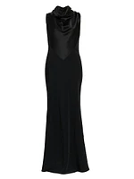 Satin Cowlneck Sleeveless Gown