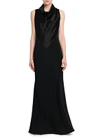 Satin Cowlneck Sleeveless Gown