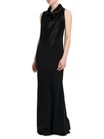 Satin Cowlneck Sleeveless Gown