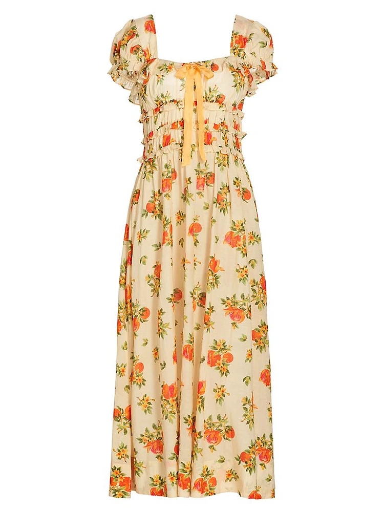 Clarinet Floral Self-Tie Midi-Dress