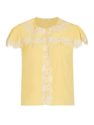 Josephine Lace-Trim Silk Blouse