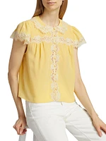 Josephine Lace-Trim Silk Blouse