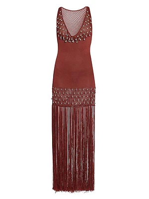 Beaded Fringe Knit Maxi Dress