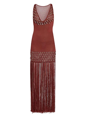 Beaded Fringe Knit Maxi Dress