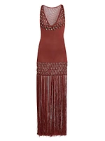 Beaded Fringe Knit Maxi Dress