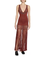 Beaded Fringe Knit Maxi Dress