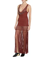 Beaded Fringe Knit Maxi Dress