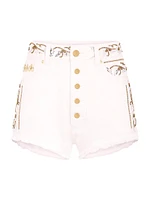 Embellished Embroidered Denim Shorts