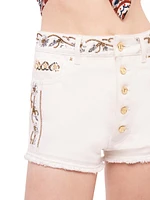 Embellished Embroidered Denim Shorts